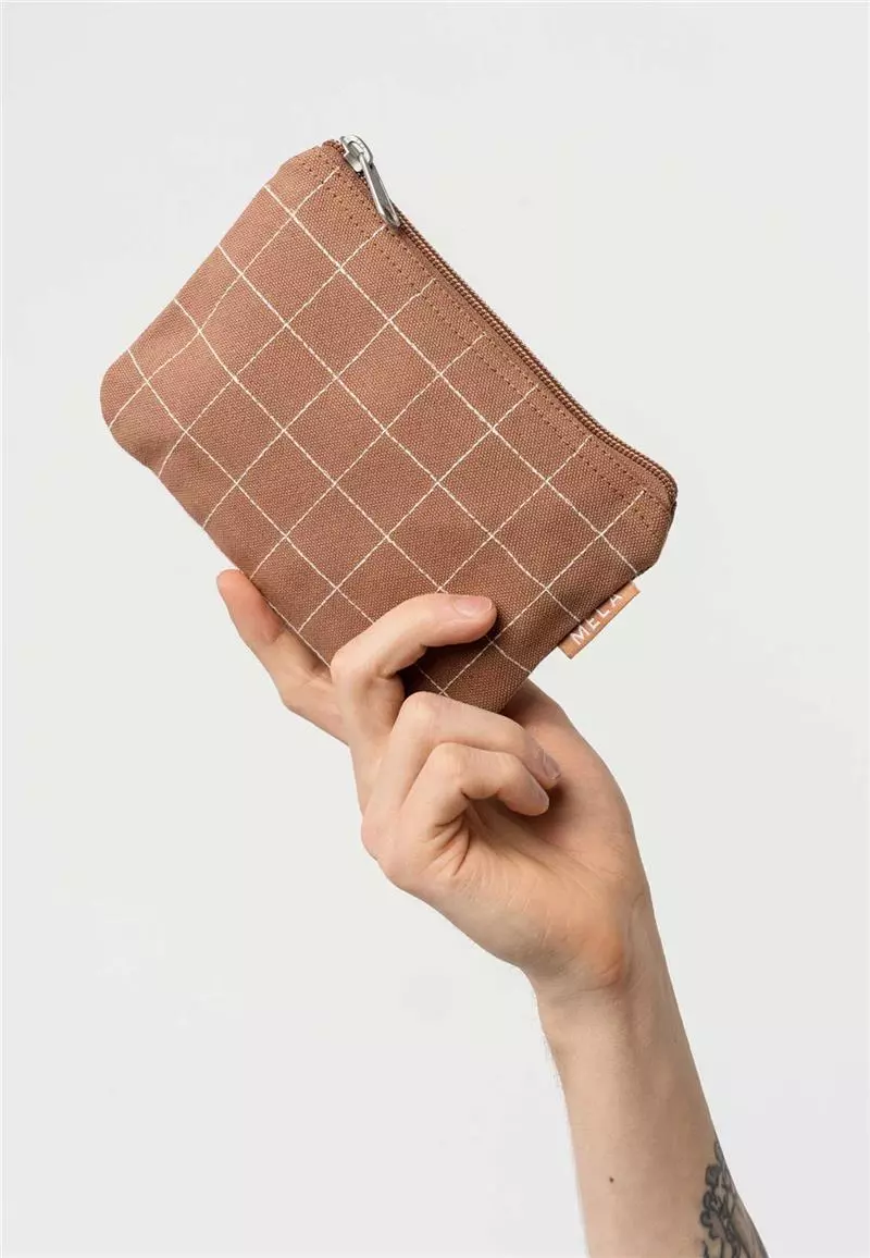 Small-Pouch_nougat-grid Kosmetiktasche Klein GOTS