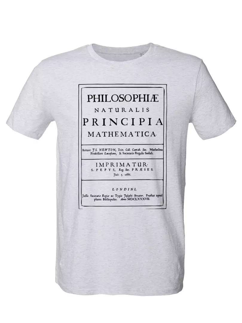 UNIPOLAR_Physik_Isaac_Newton_gesetze_principia_mathematica_student_mann_tshirt_heatherash_vorne_fairtrade_bio Science-T-Shirt Physik Modell: Principia Mathematica