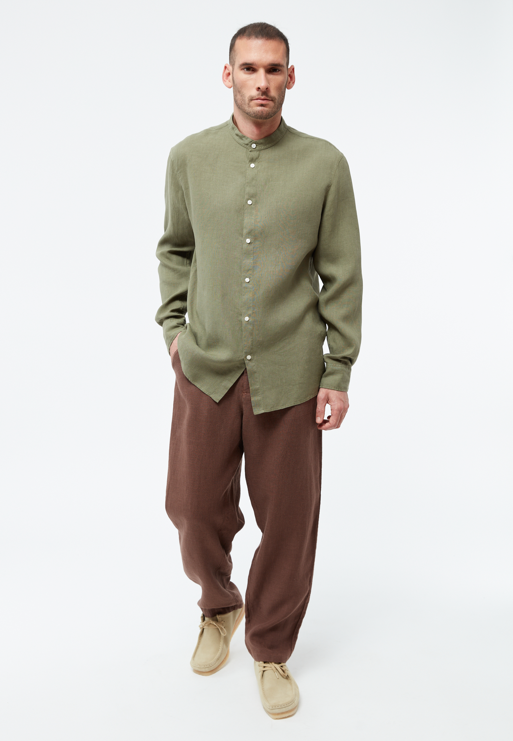 Leinen Stehkragen-Hemd Modell: Wes