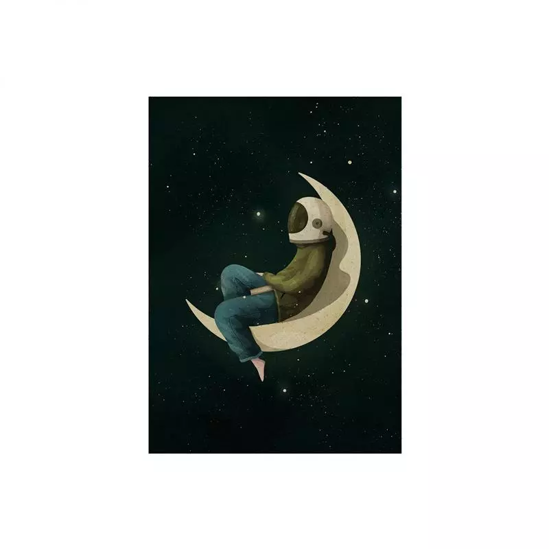 Postkarte Graspapier Man in thr Moon