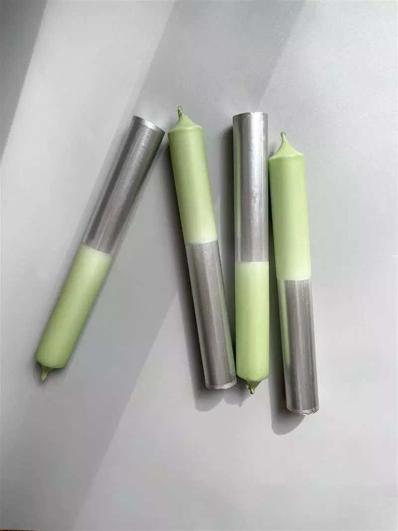 Stabkerzen Silver x Pistachio, 18cm, 4er Set
