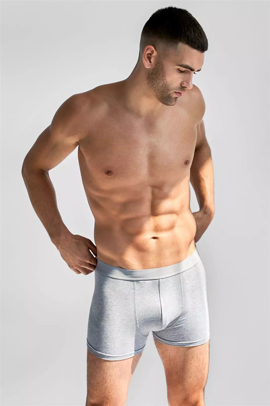 202-03_Man_Boxer-Brief_grey-melange_1 Boxer Shorts GOTS, 3er Pack