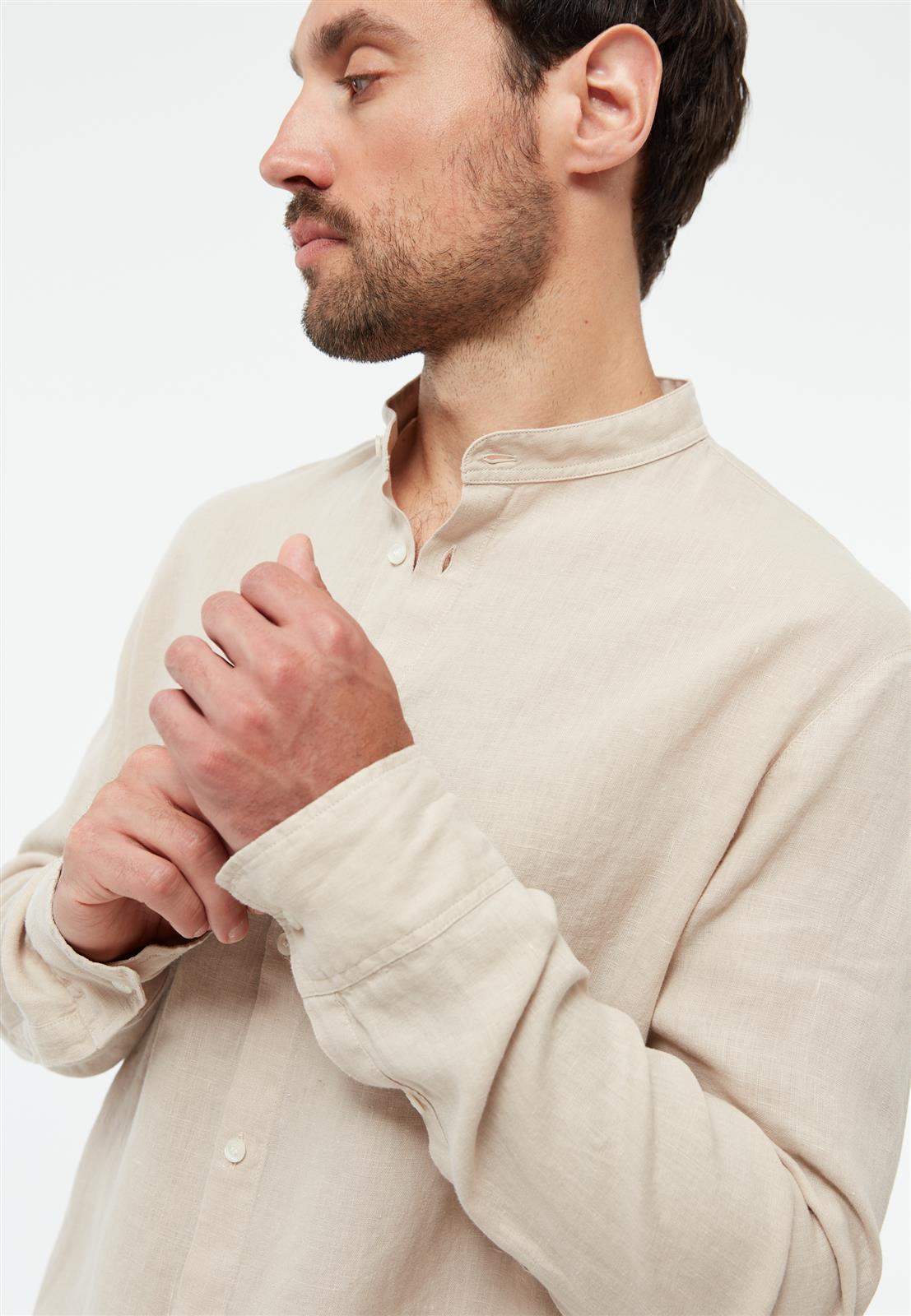 Leinen Stehkragen-Hemd Modell: Wes