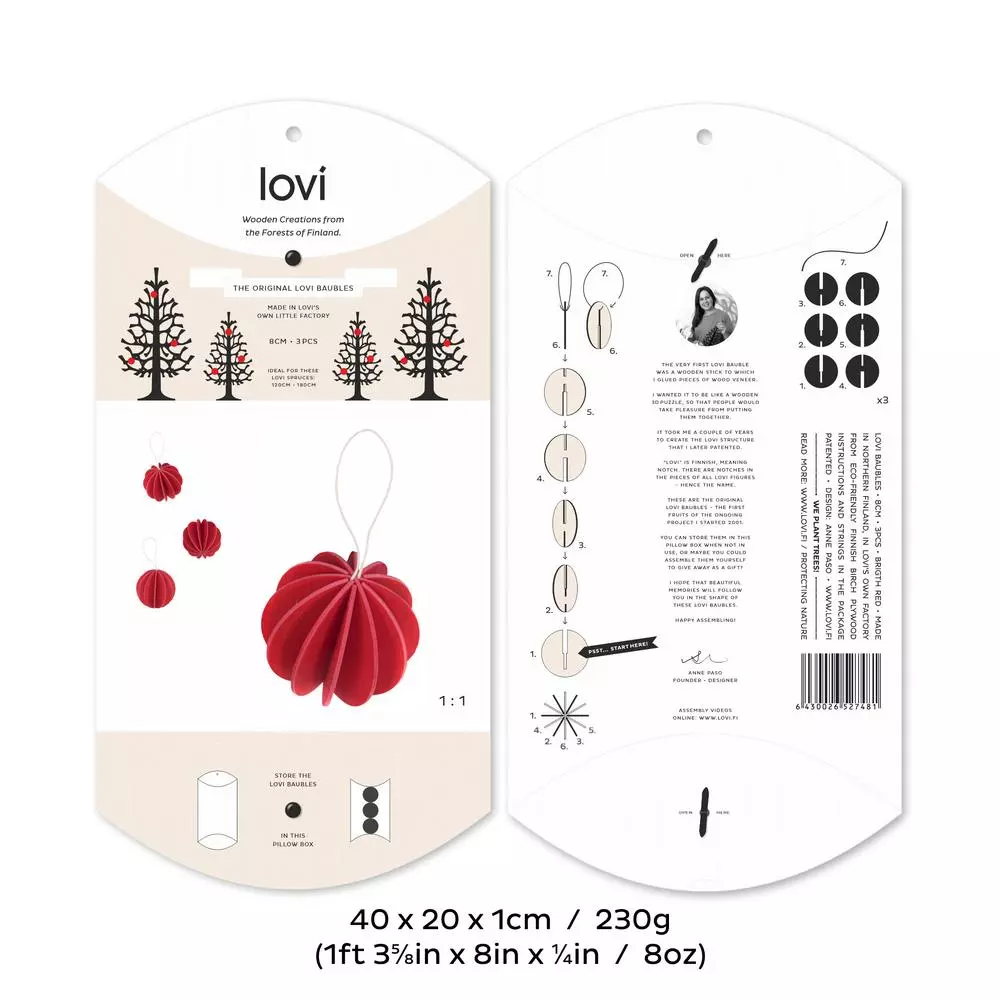 Holzdekoration Modell: Baubles 8cm (3er-Pack)