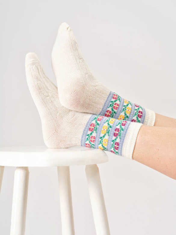 Wollsocken Modell: Floral Fair Isle